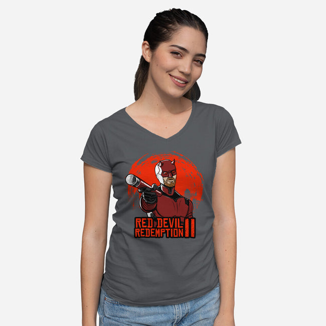 Red Devil Redemption-Womens-V-Neck-Tee-joerawks