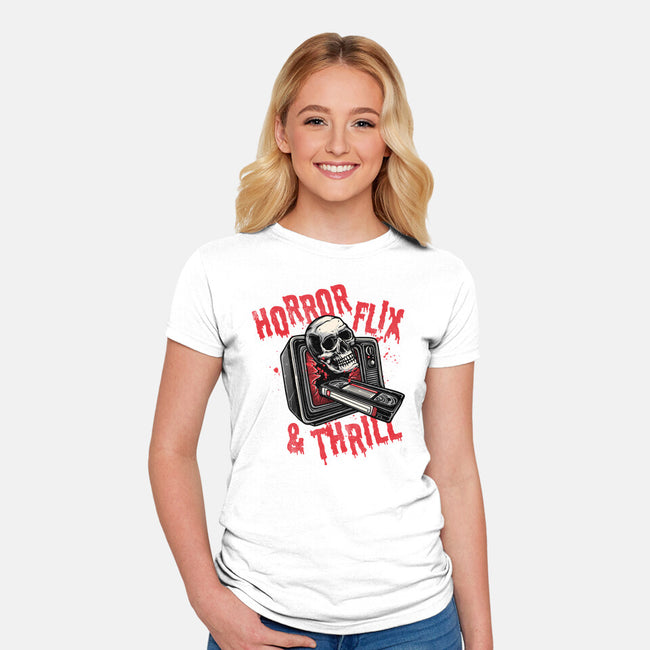 Horrorflix And Thrill-Womens-Fitted-Tee-momma_gorilla