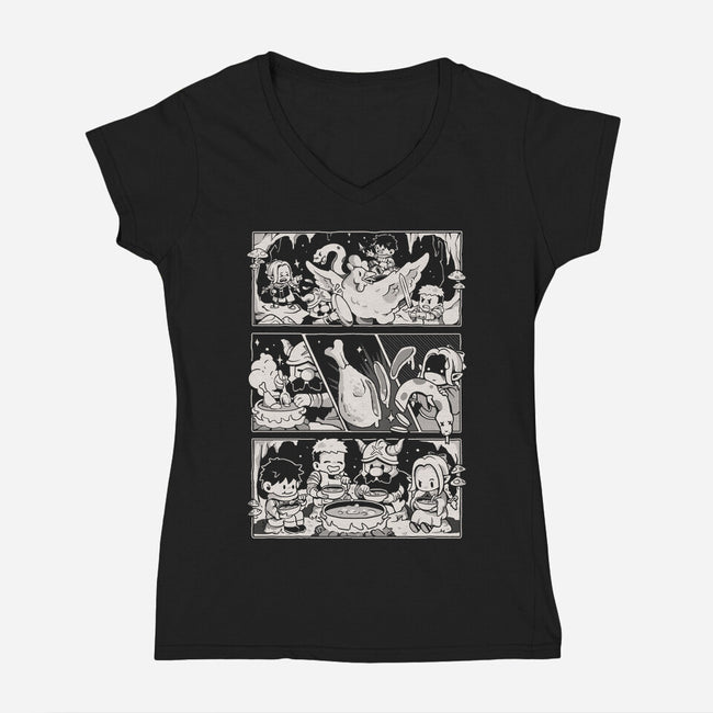 Dungeon Feast-Womens-V-Neck-Tee-Arigatees