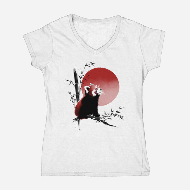 Ink Red Panda-Womens-V-Neck-Tee-ddjvigo