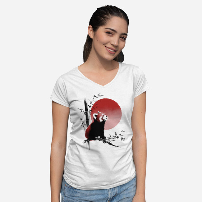 Ink Red Panda-Womens-V-Neck-Tee-ddjvigo