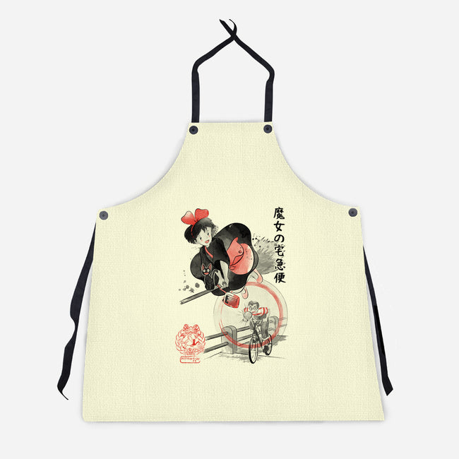 Delivery Service Sumi-e-Unisex-Kitchen-Apron-DrMonekers