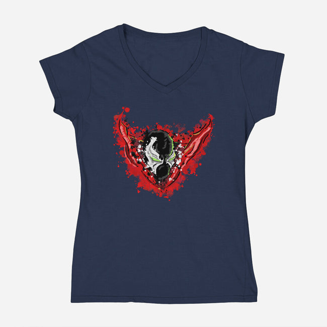 Hell Hero-Womens-V-Neck-Tee-nickzzarto