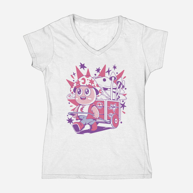 Mushroom Seller-Womens-V-Neck-Tee-ilustrata