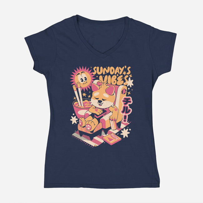 Sunday's Vibes-Womens-V-Neck-Tee-ilustrata