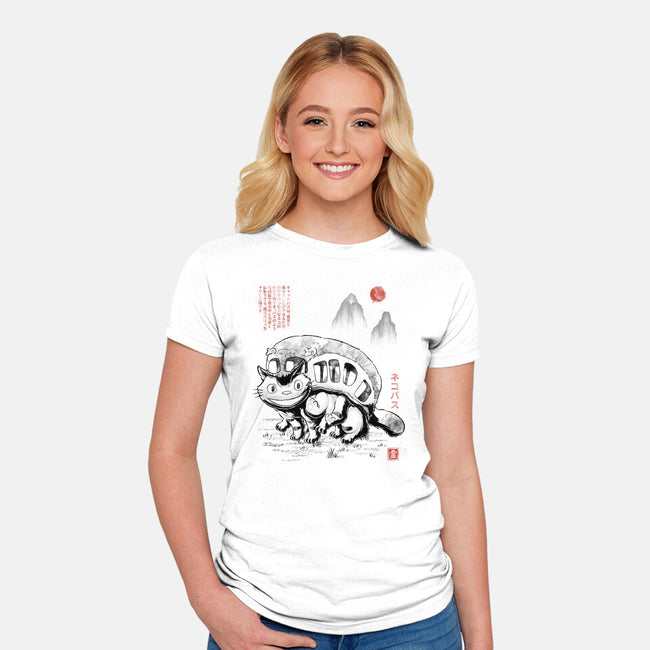 Cat Bus Sumi-e-Womens-Fitted-Tee-Astrobot Invention