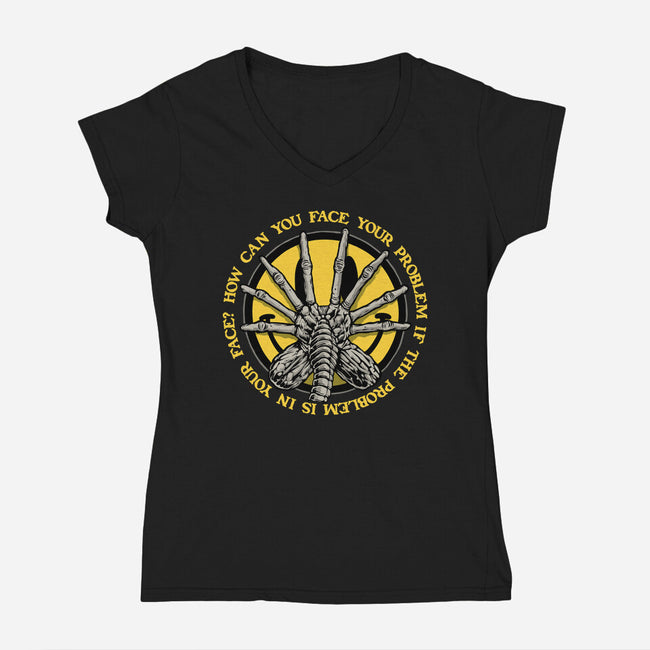 Face Problem-Womens-V-Neck-Tee-momma_gorilla