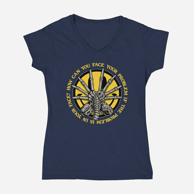 Face Problem-Womens-V-Neck-Tee-momma_gorilla