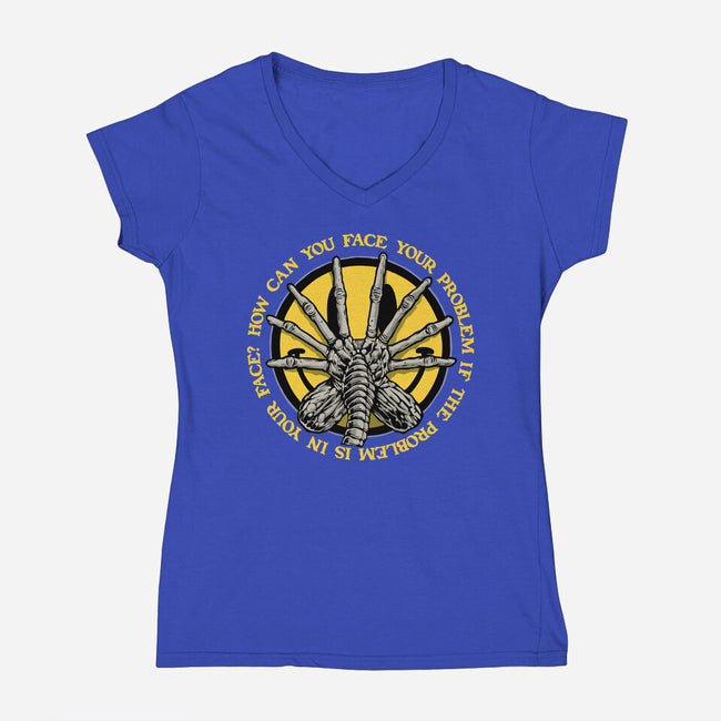 Face Problem-Womens-V-Neck-Tee-momma_gorilla