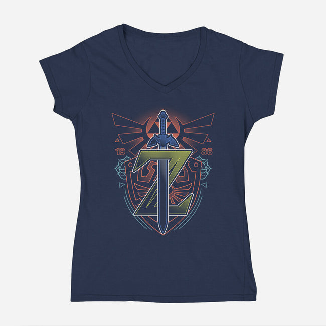 Neon Lineart Legendary Emblem-Womens-V-Neck-Tee-Astrobot Invention