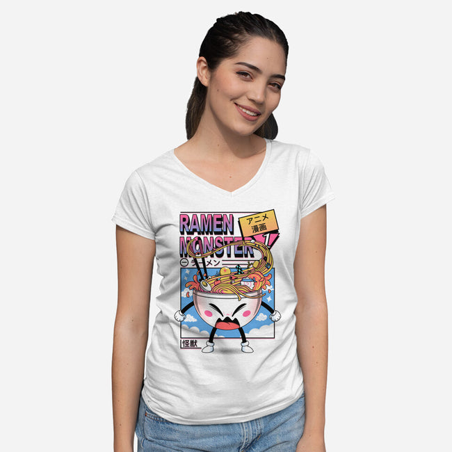 Ramen Manga Monster-Womens-V-Neck-Tee-Donnie