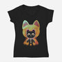 Negative Yokai Cat-Womens-V-Neck-Tee-Donnie