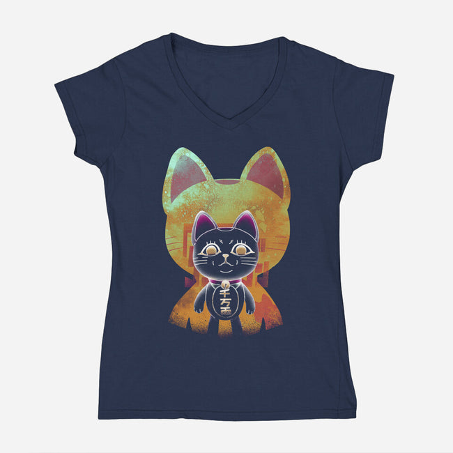 Negative Yokai Cat-Womens-V-Neck-Tee-Donnie