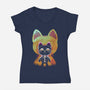 Negative Yokai Cat-Womens-V-Neck-Tee-Donnie