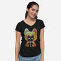 Negative Yokai Cat-Womens-V-Neck-Tee-Donnie
