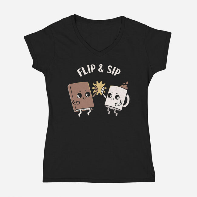 Flip And Sip-Womens-V-Neck-Tee-rarpoint