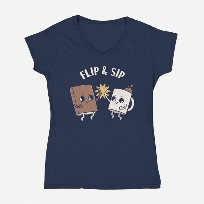 Flip And Sip-Womens-V-Neck-Tee-rarpoint