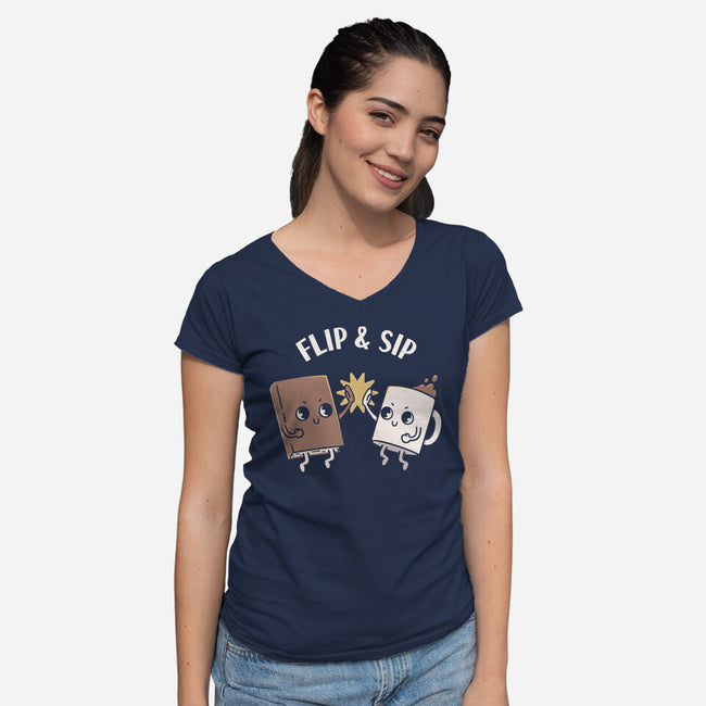 Flip And Sip-Womens-V-Neck-Tee-rarpoint