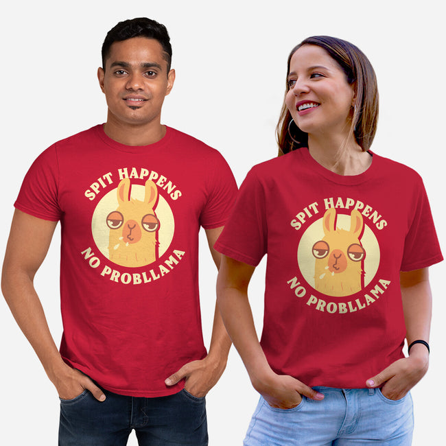 Spit Happens No Probllama-Unisex-Basic-Tee-rarpoint