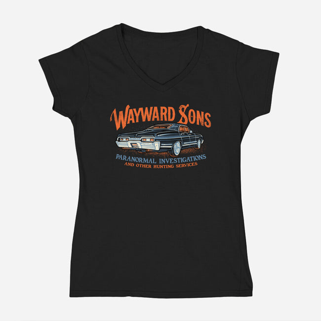Wayward Sons Paranormal Investigations-Womens-V-Neck-Tee-momma_gorilla