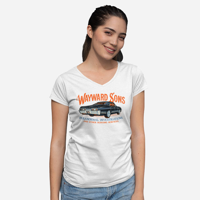 Wayward Sons Paranormal Investigations-Womens-V-Neck-Tee-momma_gorilla