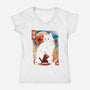 Samurai Cat Landscape-Womens-V-Neck-Tee-dandingeroz
