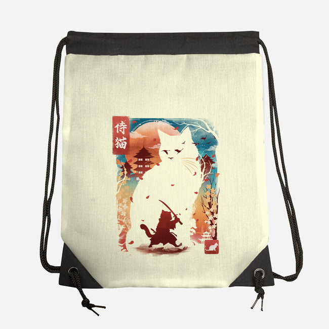 Samurai Cat Landscape-None-Drawstring-Bag-dandingeroz