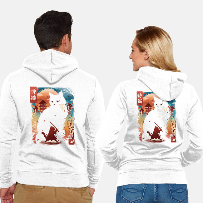 Samurai Cat Landscape-Unisex-Zip-Up-Sweatshirt-dandingeroz