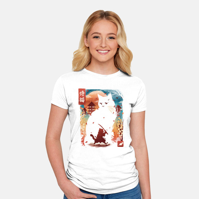 Samurai Cat Landscape-Womens-Fitted-Tee-dandingeroz