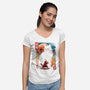 Samurai Cat Landscape-Womens-V-Neck-Tee-dandingeroz
