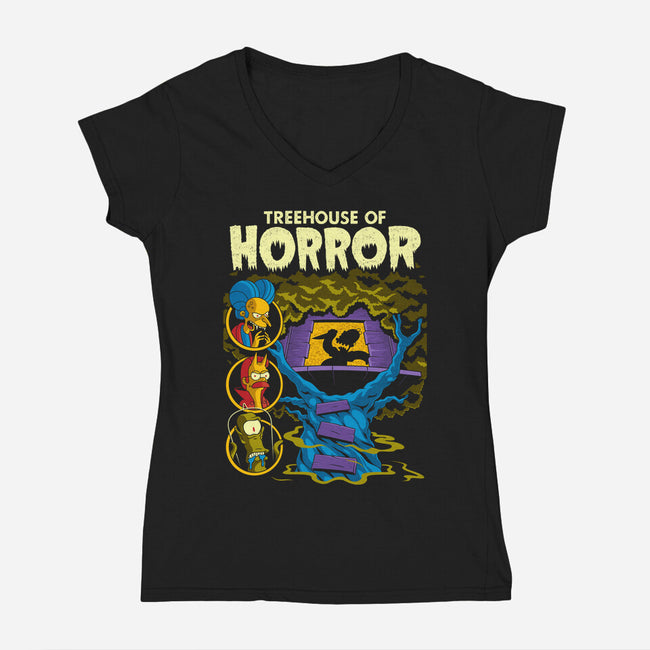 Tree House Of Horror-Womens-V-Neck-Tee-Jorgetiradoart