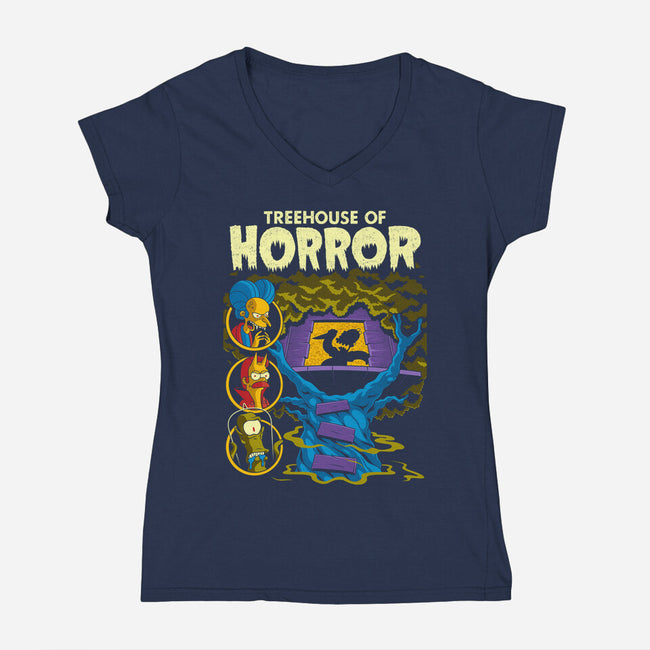 Tree House Of Horror-Womens-V-Neck-Tee-Jorgetiradoart