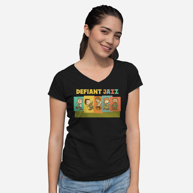 Defiant Jazz-Womens-V-Neck-Tee-kg07