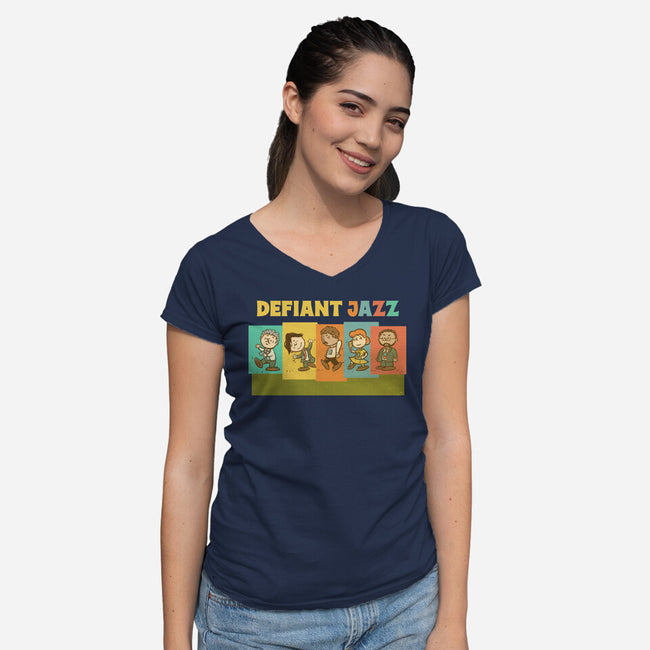 Defiant Jazz-Womens-V-Neck-Tee-kg07