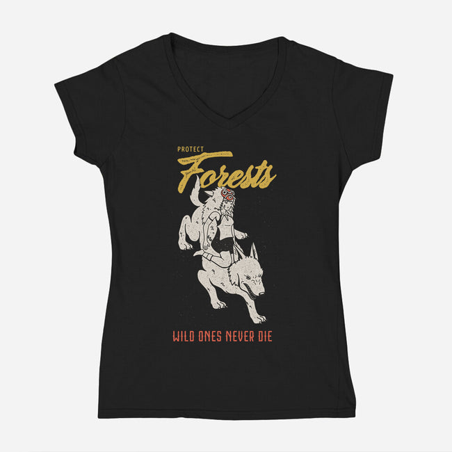 Protect Forests-Womens-V-Neck-Tee-sebasebi
