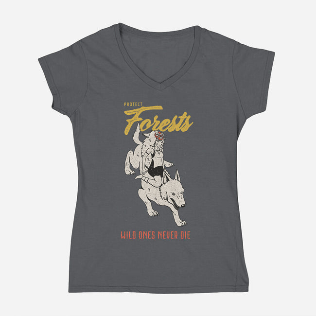 Protect Forests-Womens-V-Neck-Tee-sebasebi