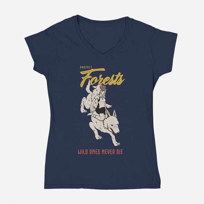 Protect Forests-Womens-V-Neck-Tee-sebasebi