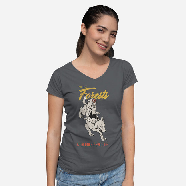 Protect Forests-Womens-V-Neck-Tee-sebasebi