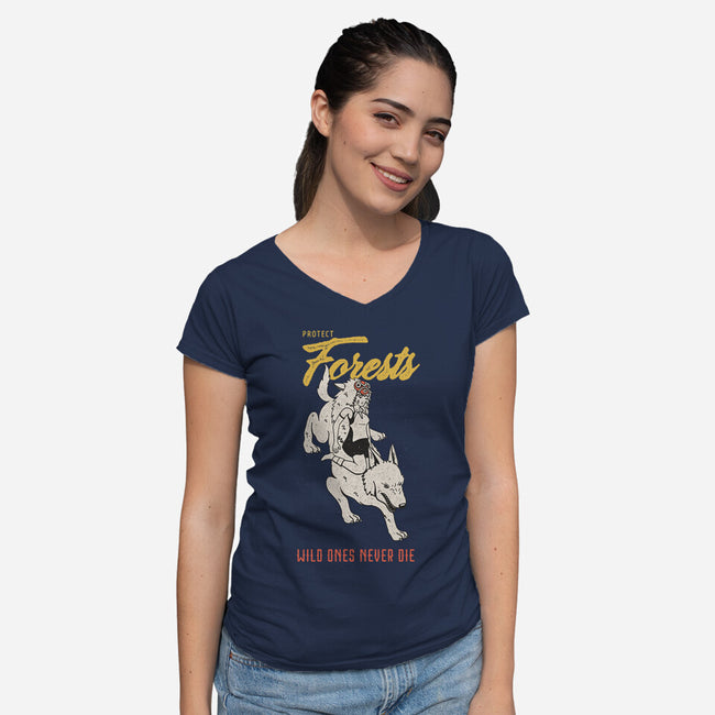 Protect Forests-Womens-V-Neck-Tee-sebasebi