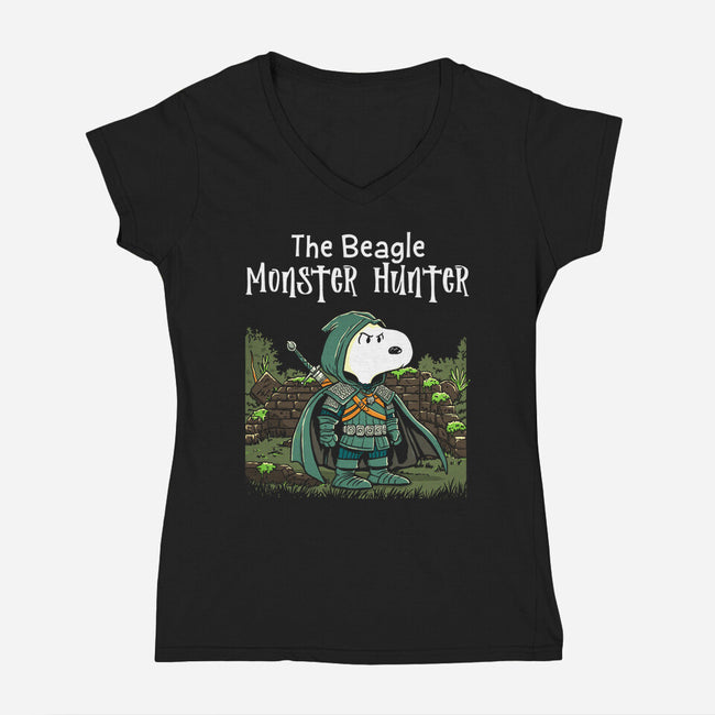 Beagle Monster Hunter-Womens-V-Neck-Tee-P1yu5h