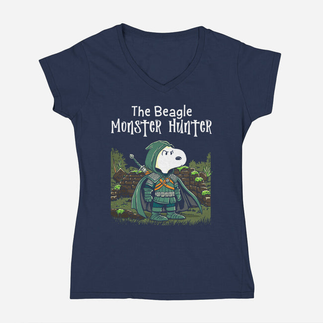 Beagle Monster Hunter-Womens-V-Neck-Tee-P1yu5h