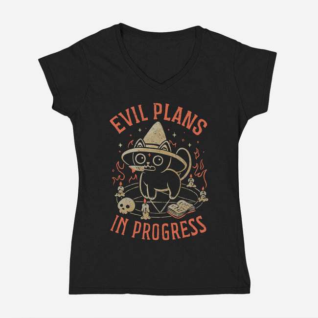 Evil Plans In Progress-Womens-V-Neck-Tee-eduely