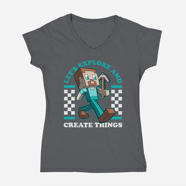 Game Mascot Block Guy-Womens-V-Neck-Tee-Studio Mootant