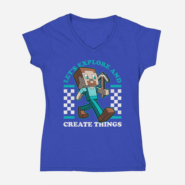 Game Mascot Block Guy-Womens-V-Neck-Tee-Studio Mootant