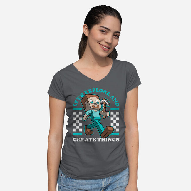 Game Mascot Block Guy-Womens-V-Neck-Tee-Studio Mootant