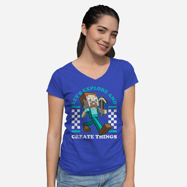 Game Mascot Block Guy-Womens-V-Neck-Tee-Studio Mootant
