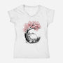 Sakura Neighbor Sumi-e-Womens-V-Neck-Tee-DrMonekers