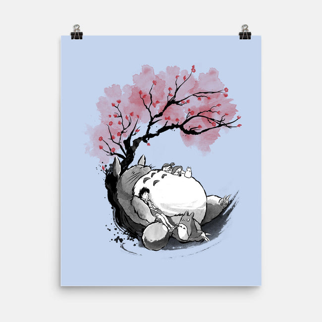 Sakura Neighbor Sumi-e-None-Matte-Poster-DrMonekers