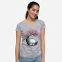Sakura Neighbor Sumi-e-Womens-V-Neck-Tee-DrMonekers