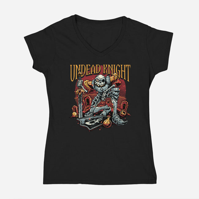 Undead Knight-Womens-V-Neck-Tee-momma_gorilla